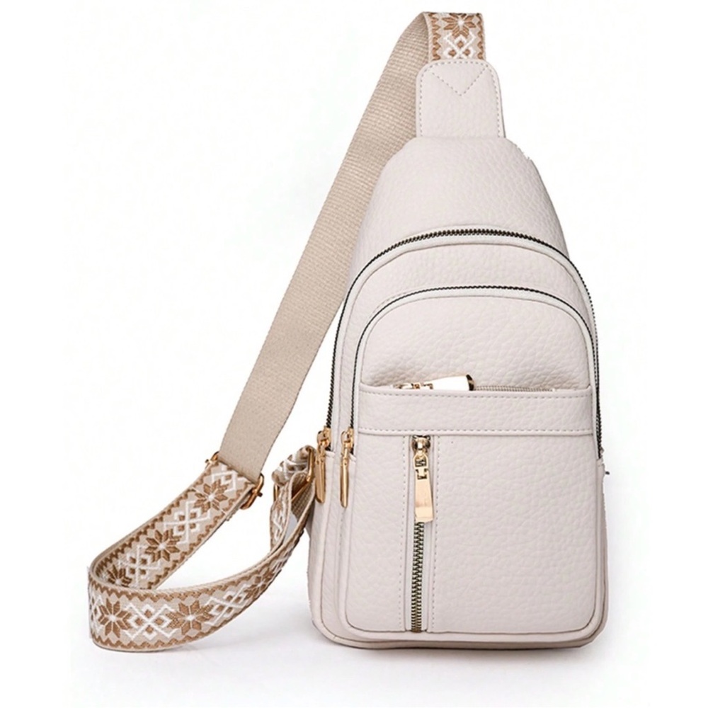 Luxe Pebbled Vegan Leather Zip Up Crossbody Shoulder Bag